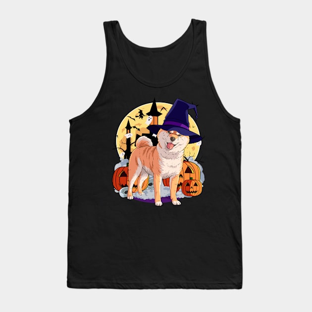 Shiba Inu Scary Dog Halloween Witch Pumpkin Tank Top by Noseking